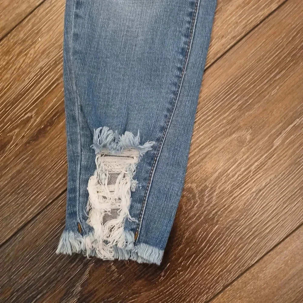 Machine Nouvelle Raw Hem Distressed Ankle Cropped Jeans Womens 6 Boho Cowgirl - Picture 3 of 9